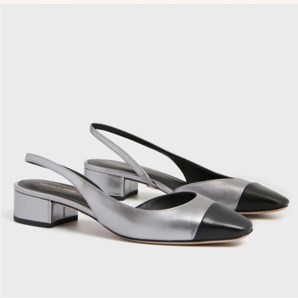 Veronica Beard Shoes - Veronica Beard Tuckernuck Cecile Slingback Heel Black Silver Leather Size 10